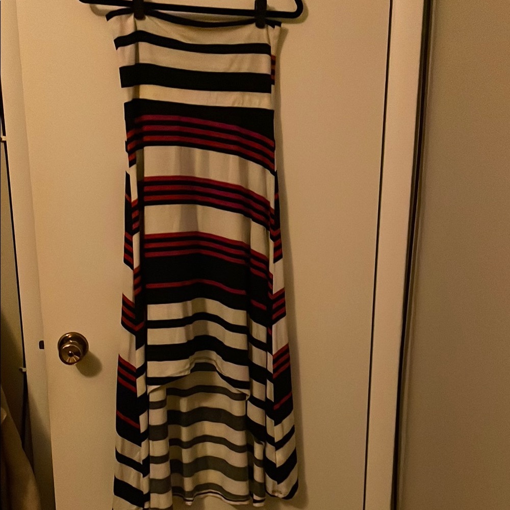 LuLaRoe High Low Skirt - Black, Red, White Stripes